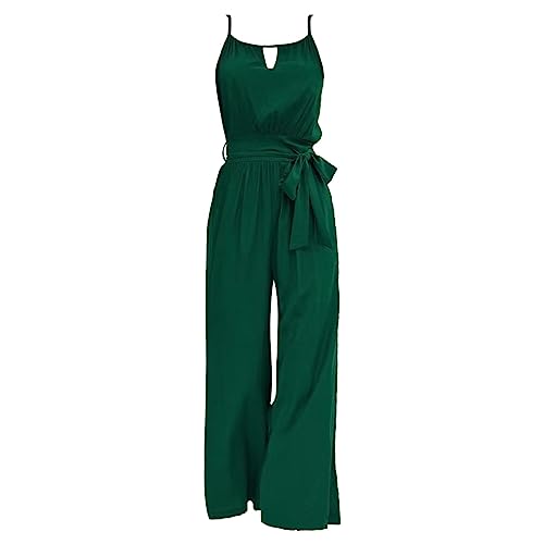 Hosenanzüge Damen Jumpsuits Playsuit Ärmellose Baggy Locker Trägerhose Oversize Lose Lange Hosen Mit Taschen Sommer Overall Lang Hosenanzug Weites Bein Hose Romper (Grün,M) von Lazzboy