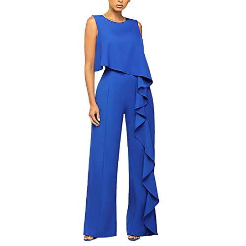 Hosenanzug Damen Festlich Elegant Eine Schulter Jumpsuit Patchwork Cocktail Party Overalls Playsuit Lang Romper Einzelne Rückenfrei Abend Für Hochzeit Overall (Blau,L) von Lazzboy