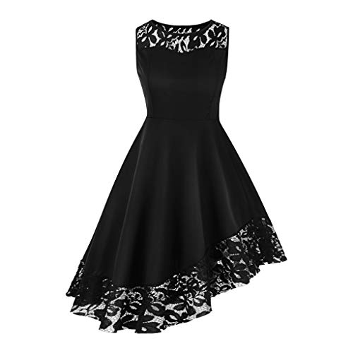 Lazzboy Asymmetrische Oansatz ärmelloses Kleid 1950er Rockabilly Kleider Damen Retro Spitzenkleid Cocktailkleid Abendkleid(Schwarz,4XL) von Lazzboy