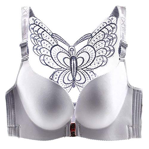 Lazzboy BH Damen Push Up Frauen Solid Bra Wire Free Unterwäsche Front Closure Butterfly Backless Sport Yoga Sports Tank Top Ohne Bügel Für Laufen,Yoga,Workout Fitness (Grau,46D) von Lazzboy