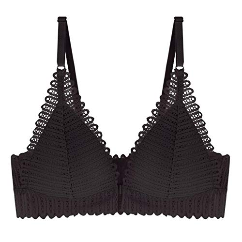 Lazzboy BH Frauen Sexy Dessous Push Up Nahtlos Verstellbar Plus Size Unterwäsche Damen Mädchen Verschluss Vorne, Spitzen Racerback Triangel Bralette Padded Bustier Crop Top (Schwarz,38) von Lazzboy