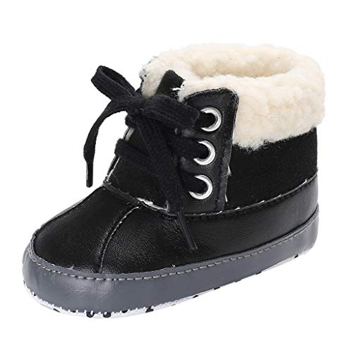 Lazzboy Baby Jungen Warm Gefütterte Schneestiefel Winterschuhe Sneaker Krippe(Schwarz,0-6 Monate) von Lazzboy