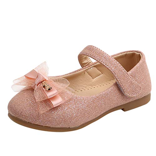 Lazzboy Babyschuhe Kleinkind Kinder Mädchen Spitze Schmetterling Knoten Bling Single Prinzessin Lederschuhe Baby-Ballerina Ballerinas(Rosa,23（2-2.5Years）) von Lazzboy