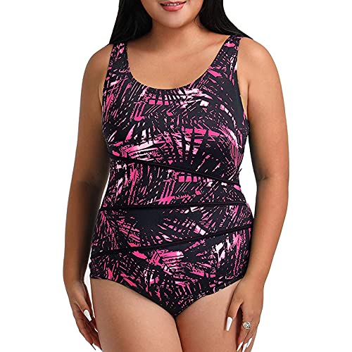 Lazzboy Badeanzüge Für Damen In übergröße Mit Bauchkontrolle Badeanzug Einteiliger Gestreift Beachwear Farbverlauf Konzeptionelle Muster Farbblock Bademode Rückenfrei Oberteile (Rosa,4XL) von Lazzboy