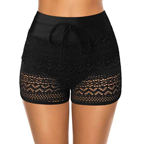 Lazzboy Badeshorts Frauen Hollow Jaquard Badehose Bikini-Badehose Shorts Bottom Badeanzug Badebekleidung Baden Damen Spitze Strandshorts Schwimmshorts Hose Beach (Schwarz,L) von Lazzboy