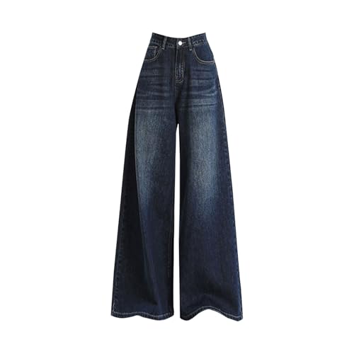 Lazzboy Baggy Jeans Damen High Waist Jeanshose Weites Bein Denimhose Große Größen Stretch Hose Hihop Jeanshosen Oversized Freizeithose Leichte Teenager Streetwear Sweathose (Dunkelblau,S) von Lazzboy