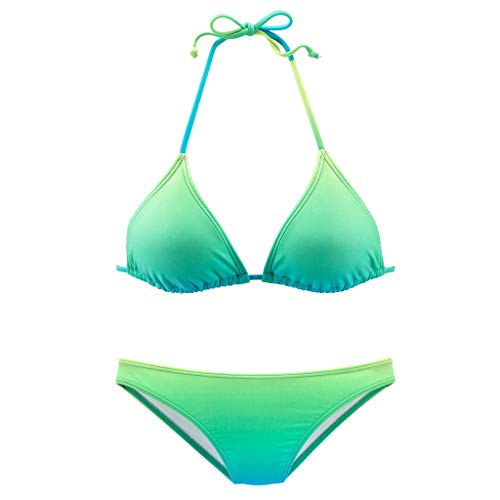 Lazzboy Bikini Set Farbverlauf Frauen Brasilianischen Badebekleidung Halfter Badeanzug Strand Damen Triangel Push Up Bandeau Neckholder Bustier(Blau,L) von Lazzboy