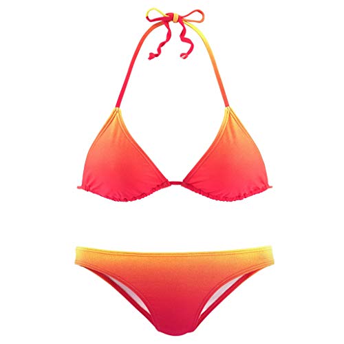 Lazzboy Bikini Set Farbverlauf Frauen Brasilianischen Badebekleidung Halfter Badeanzug Strand Damen Triangel Push Up Bandeau Neckholder Bustier(Rot,L) von Lazzboy