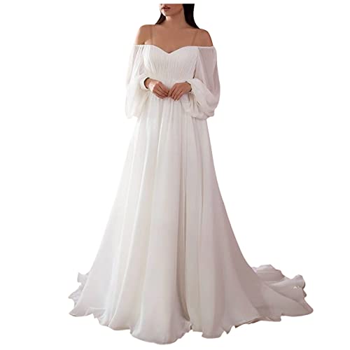 Lazzboy Brautkleider Damen Cocktailkleider Hochzeitskleid Lang Elegant Spitze Brautmode Rückenfrei Prinzessin Kleider Abendkleider Hochzeit Brautkleid Hochzeitskleider Boho Strand (Weiß,S) von Lazzboy