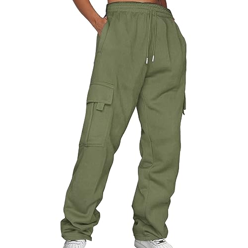 Lazzboy Cargohose Damen Baggy Einfarbig Weite Hose Hip Hop Jogginghose Streetwear Freizeithose Mit Gummizug Oversized Vintage Weites Bein Sweathose Cargo Lange Hosen (Armeegrün,4XL) von Lazzboy