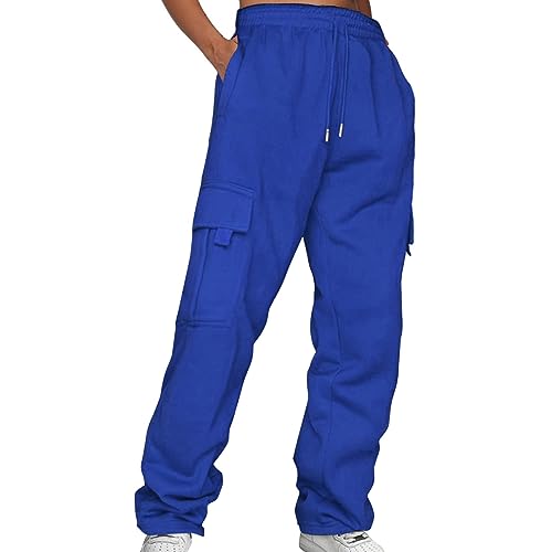 Lazzboy Cargohose Damen Baggy Einfarbig Weite Hose Hip Hop Jogginghose Streetwear Freizeithose Mit Gummizug Oversized Vintage Weites Bein Sweathose Cargo Lange Hosen (Blau,3XL) von Lazzboy