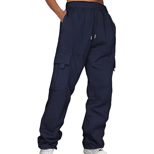 Lazzboy Cargohose Damen Baggy Einfarbig Weite Hose Hip Hop Jogginghose Streetwear Freizeithose Mit Gummizug Oversized Vintage Weites Bein Sweathose Cargo Lange Hosen (Dunkelblau,3XL) von Lazzboy