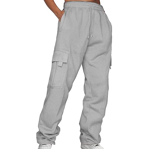 Lazzboy Cargohose Damen Baggy Sporthosen Lange Loose Jogginghose High Waist Fit Elastischer Bund Freizeithosen Hohe Trainingsanzug Sweathose Mit Taschen Locker Und Bequem (Grau,5XL) von Lazzboy