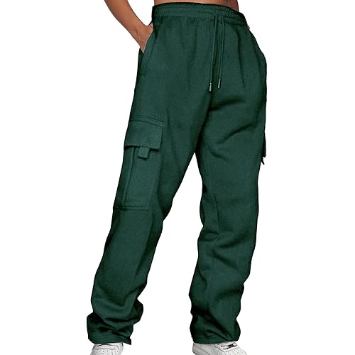 Lazzboy Cargohose Damen Baggy Sporthosen Lange Loose Jogginghose High Waist Fit Elastischer Bund Freizeithosen Hohe Trainingsanzug Sweathose Mit Taschen Locker Und Bequem (Grün,3XL) von Lazzboy