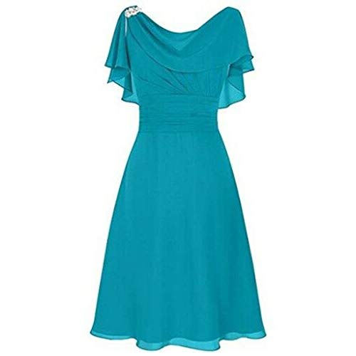 Lazzboy Cocktailkleid Damen Frauen Formelle Hochzeit Brautjungfer High-Taille Party Ball Ballkleid Ballkleider Mit Spitzen V-Ausschnitt Cocktailkeider Kurz ärmel(Blau,4XL) von Lazzboy