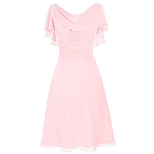 Lazzboy Cocktailkleid Damen Frauen Formelle Hochzeit Brautjungfer High-Taille Party Ball Ballkleid Ballkleider Mit Spitzen V-Ausschnitt Cocktailkeider Kurz ärmel(Rosa,XL) von Lazzboy