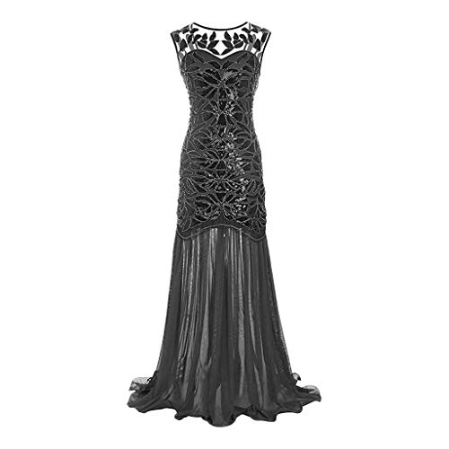 Lazzboy Damen Abendkleid 20er Jahre Kleid Pailletten Maxi Langes Ballkleid(Grau,M) von Lazzboy