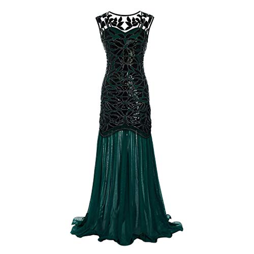 Lazzboy Damen Abendkleid 20er Jahre Kleid Pailletten Maxi Langes Ballkleid(Grün,2XL) von Lazzboy