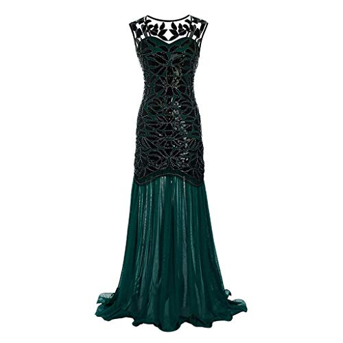 Lazzboy Damen Abendkleid 20er Jahre Kleid Pailletten Maxi Langes Ballkleid(Grün,M) von Lazzboy