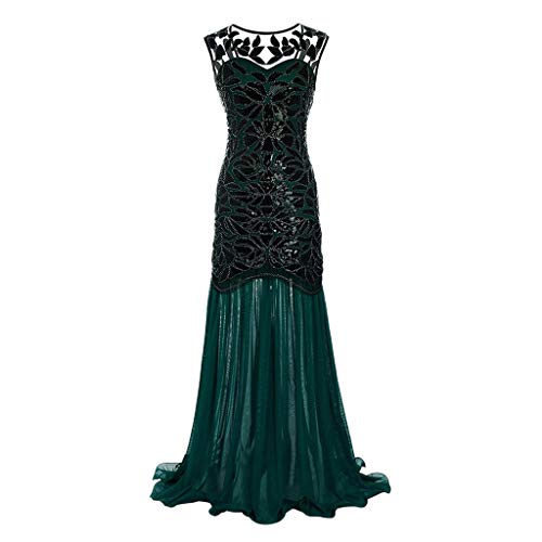 Lazzboy Damen Abendkleid 20er Jahre Kleid Pailletten Maxi Langes Ballkleid(Grün,S) von Lazzboy