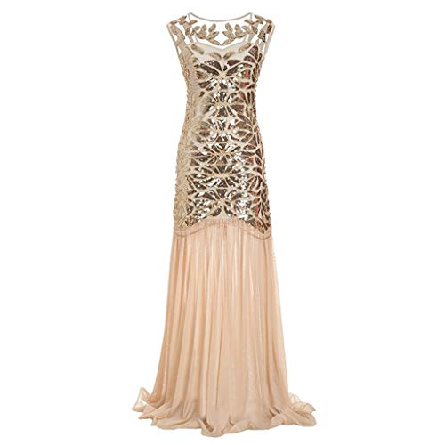 Lazzboy Damen Abendkleid 20er Jahre Kleid Pailletten Maxi Langes Ballkleid(Khaki,M) von Lazzboy