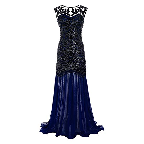 Lazzboy Damen Abendkleid 20er Jahre Kleid Pailletten Maxi Langes Ballkleid(Marine,XL) von Lazzboy