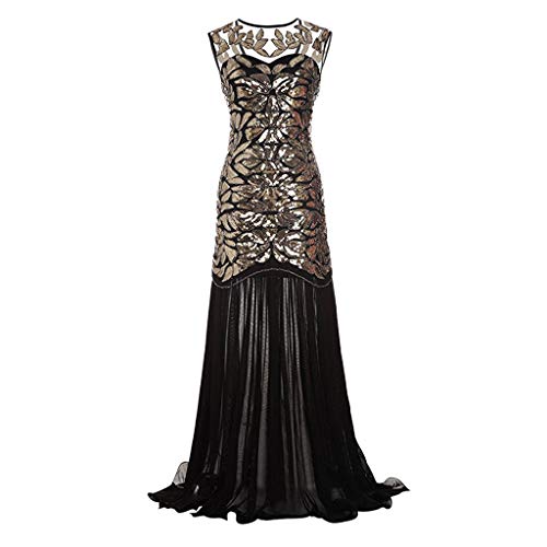 Lazzboy Damen Abendkleid 20er Jahre Kleid Pailletten Maxi Langes Ballkleid(Schwarz,2XL) von Lazzboy