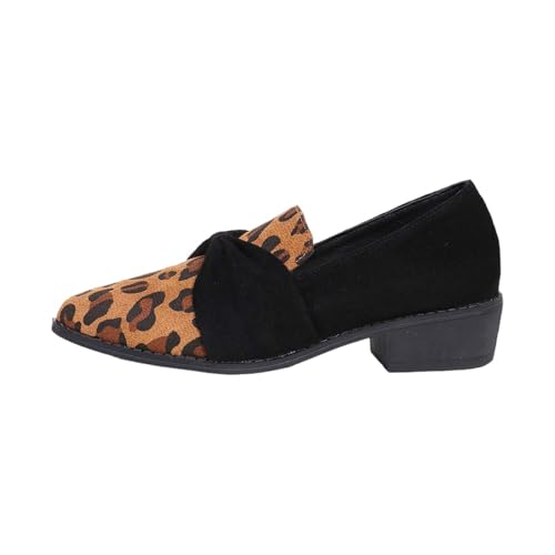 Lazzboy Damen Freizeitschuhe Mit Niedrigem Absatz Und Schleife Im Leopardenmuster Schuhe Keilabsatz Für Espandrillos Flach Low Heel Komfortable Slip On Kette Riemchenballerina (Schwarz,37) von Lazzboy