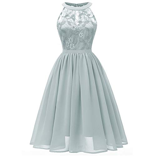 Lazzboy Damen Kleid Sommer Elegant Kleider Spitzenkleid Knielang Festlich Hochzeit Partykleid Rockabilly Retro Cocktailkleid Sommerkleid Ärmellos Großes Lose Langes Dress (S-Grau,L) von Lazzboy