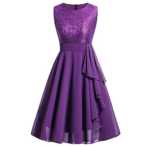 Lazzboy Damen Kleid Sommer Elegant Kleider Spitzenkleid Knielang Festlich Hochzeit Partykleid Rockabilly Retro Cocktailkleid Sommerkleid Ärmellos Großes Pendel Lose Langes Dress(Lila,L) von Lazzboy