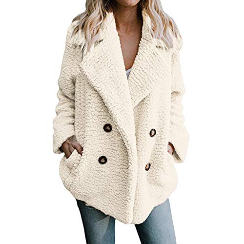 Lazzboy Damen Mantel Parka Teddy Teddy Fleece Cardigan Revers Plüsch Jacke (Weiß,40) von Lazzboy