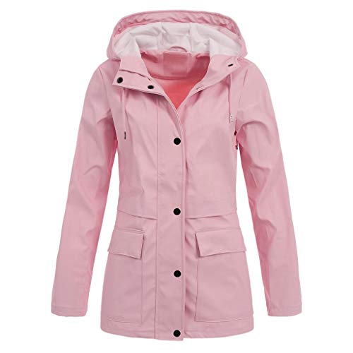Lazzboy Damen Rain Jacke Outdoor Hoodie Wasserdichter Mantel Winddicht Windjacke Regenjacke Regenmantel Regenparka Wassersäule Jahreszeiten Outdoorjacke(Rosa,5XL) von Lazzboy