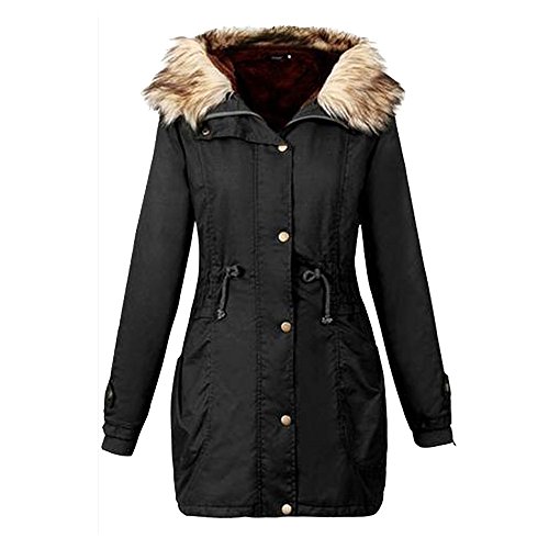 Lazzboy Damen Steppmantel mit Fell Kapuze Winter Parka Mantel Stepp-Innenfutter Wintermantel(Schwarz,40) von Lazzboy