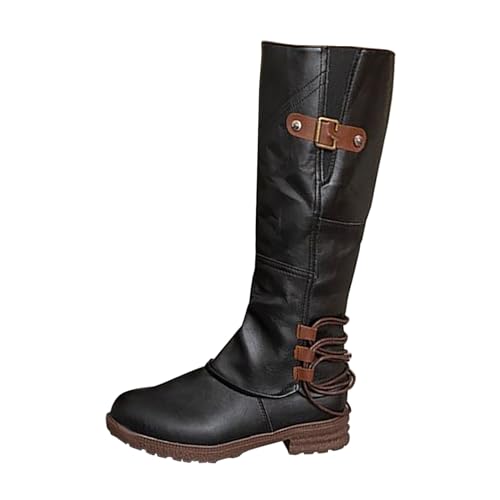 Lazzboy Damen Stiefel Mit Niedrigem Absatz Und Mittlerer Wade Wanderschuhe Damen-Arbeitsschuhe Warme Vintage Winter Reißverschluss Mondstiefel Vintage-Stil Weihnachten Hohe Schuhe (Schwarz,43) von Lazzboy