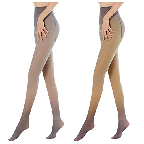 Lazzboy Damen Strumpfhosen Plüschstrümpfe Abnehmen Gefälschte Durchscheinend Warm Fleece Pantyhose Thermostrumpfhose Translucent Elastische Fleisch Haut Samt Mitteldick (Grau+Kaffee-90G,2PCS) von Lazzboy