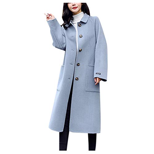 Lazzboy Damen Winter Mantel Tasche Revers Zweireihig Trenchcoat Frauen Langen Mischung Mäntel Schlanke Weibliche Oberbekleidung Jacke(Blau-Lange,M) von Lazzboy