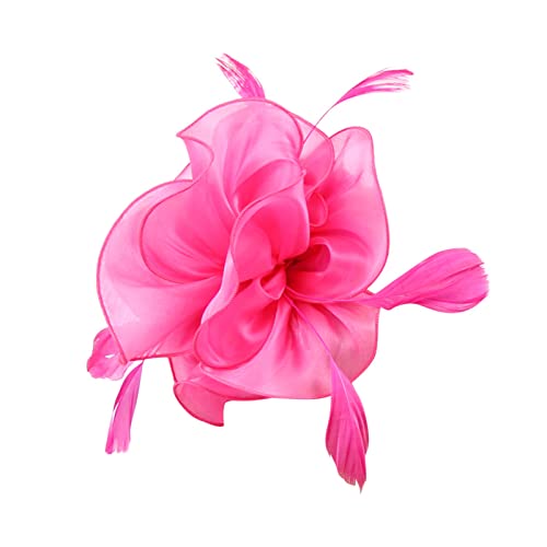 Lazzboy Fascinator Damen Faschingshut Karneval Kostüm Tea Party Kopfbedeckung Bänder Haarband Hut Feder Blumen Haarschmuck Brautschmuck Haar Clip Für Cocktail Hochzeit Festival (Hot Rosa) von Lazzboy