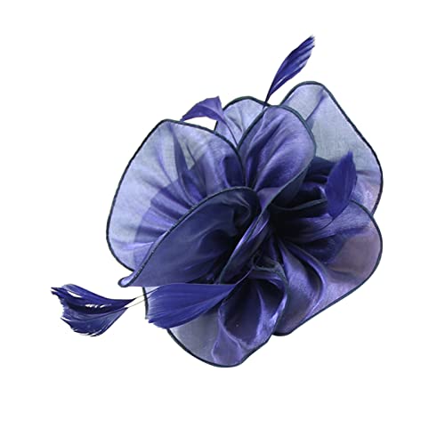 Lazzboy Fascinator Damen Faschingshut Karneval Kostüm Tea Party Kopfbedeckung Bänder Haarband Hut Feder Blumen Haarschmuck Brautschmuck Haar Clip Für Cocktail Hochzeit Festival (Marine) von Lazzboy