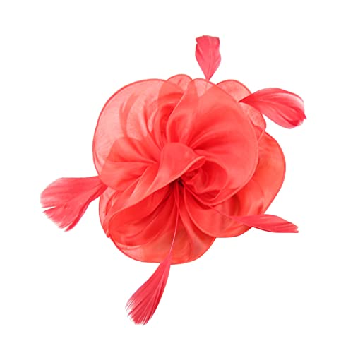 Lazzboy Fascinator Damen Faschingshut Karneval Kostüm Tea Party Kopfbedeckung Bänder Haarband Hut Feder Blumen Haarschmuck Brautschmuck Haar Clip Für Cocktail Hochzeit Festival (Rot) von Lazzboy