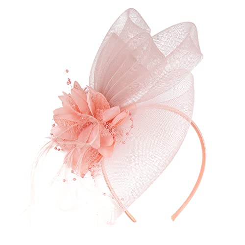 Lazzboy Fascinator Damen Feder Kopfschmuck Hut Blume Mesh Federn Stirnband Tea Party Haar Kirche Hochzeit Cocktail Faschingshüte Vintage Haarschmuck Haarreif Karneval Accessoires (Rosa) von Lazzboy