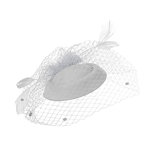 Lazzboy Fascinator Damen Hut Elegant Haarbänder Hochzeit Tea Party Hüte Mit Federn Schleier Stirnband Clip Cocktail Mesh Braut Kopfschmuck Kirche Haarschmuck Headwear (Grau) von Lazzboy