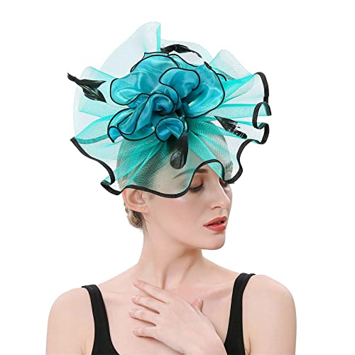 Lazzboy Fascinator Damen Karneval Haarreif Hut Blumen Haarschmuck Brautschmuck Für Cocktail Party Kirche Hochzeit Festival Blume Mesh Federn Stirnband Tea Kopfschmuck (Grün) von Lazzboy