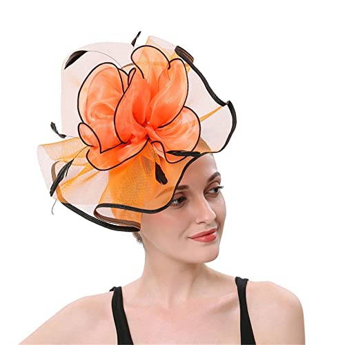 Lazzboy Fascinator Damen Karneval Haarreif Hut Blumen Haarschmuck Brautschmuck Für Cocktail Party Kirche Hochzeit Festival Blume Mesh Federn Stirnband Tea Kopfschmuck (Orange) von Lazzboy