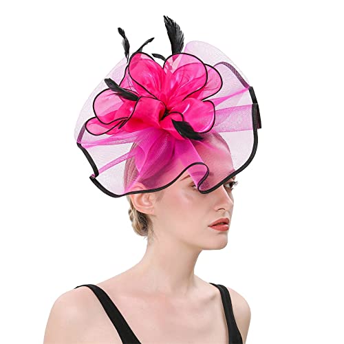 Lazzboy Fascinator Damen Karneval Haarreif Hut Blumen Haarschmuck Brautschmuck Für Cocktail Party Kirche Hochzeit Festival Blume Mesh Federn Stirnband Tea Kopfschmuck (Rosa) von Lazzboy