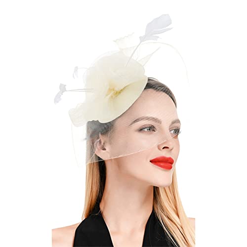 Lazzboy Fascinator Damen Schwarz Haarschmuck Kurze Haare Hut Haarbänder Blume Mesh Federn Clip Kopfschmuck Für Party Kirche Hochzeit Cocktail Jockey Club Karneval Kostüme (Gelb) von Lazzboy