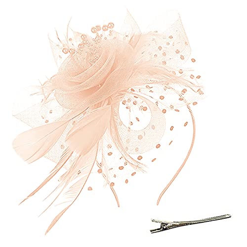 Lazzboy Fascinator Damen Schwarz Hut Blume Mesh Federn Stirnband Tea Party Clip Kopfbedeckung Haarschmuck Für Kirche Hochzeit Frauen Mädchen Haarschmuck Haarbänder (Khaki) von Lazzboy