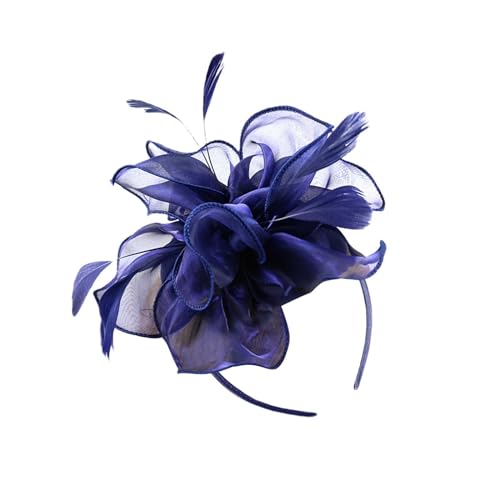 Lazzboy Fascinator Damen Stirnbänder Für Frauen Karneval Hut Feder Blumen Haarschmuck Brautschmuck Haar Cocktail Party Kirche Hochzeit Festival Blume Mesh Federn Kopfschmuck (Marine) von Lazzboy