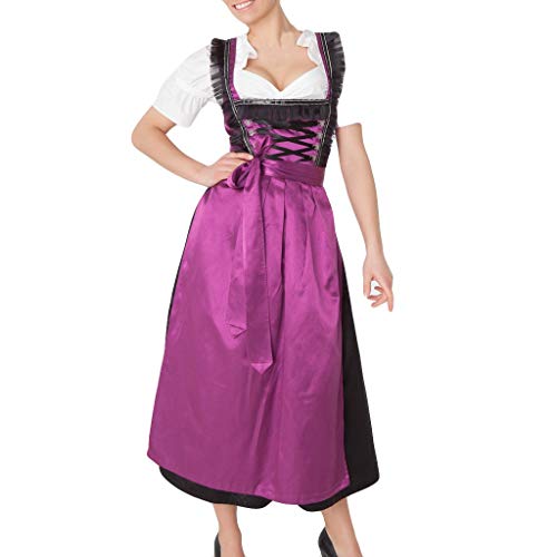 Lazzboy Frauen Dirndl Kleid Bayerisches Bierfest Cosplay Kostüme Kleider Damen Oktoberfest Kostüm Bier Mädchen Maid Dress Dienstmädchen Stickerei(Lila,L) von Lazzboy