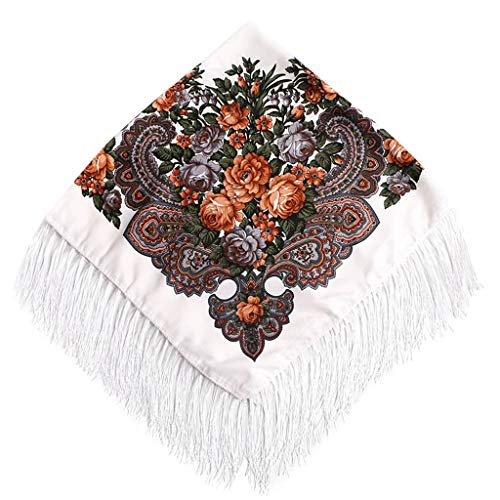 Lazzboy Frauen Lady Folk-Custom Print Quaste Square Schal Wrap Travel (B) von Lazzboy