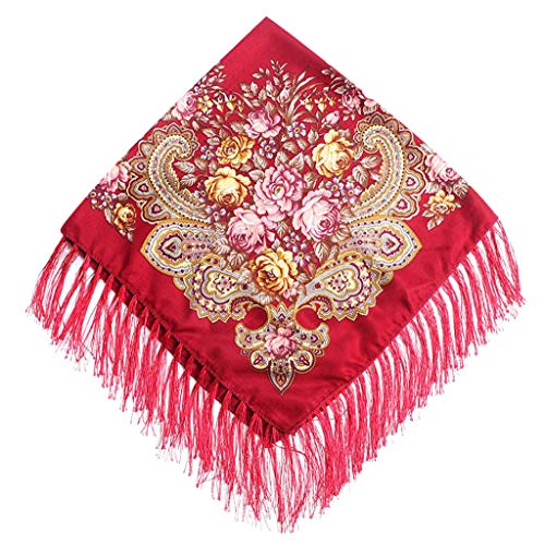 Lazzboy Frauen Lady Folk-Custom Print Quaste Square Schal Wrap Schal Travel Schal(I) von Lazzboy